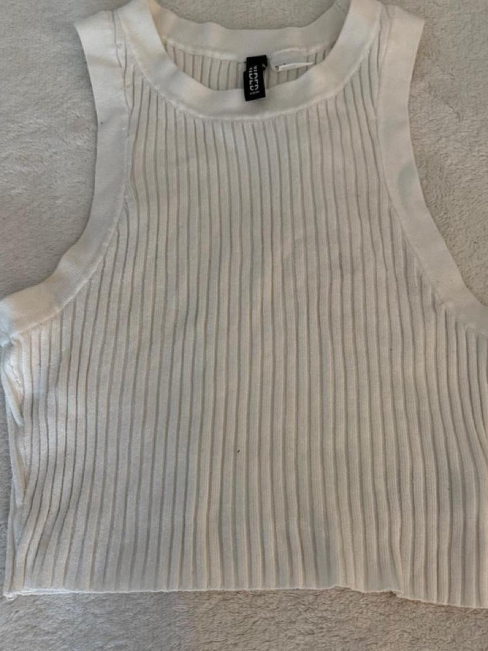 H&M White Ribbed High-Neck Tank Top